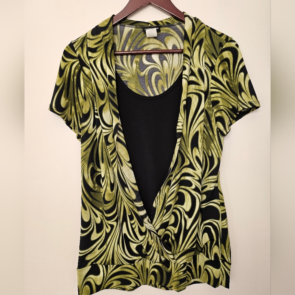 vintage abstract green and black swirl top